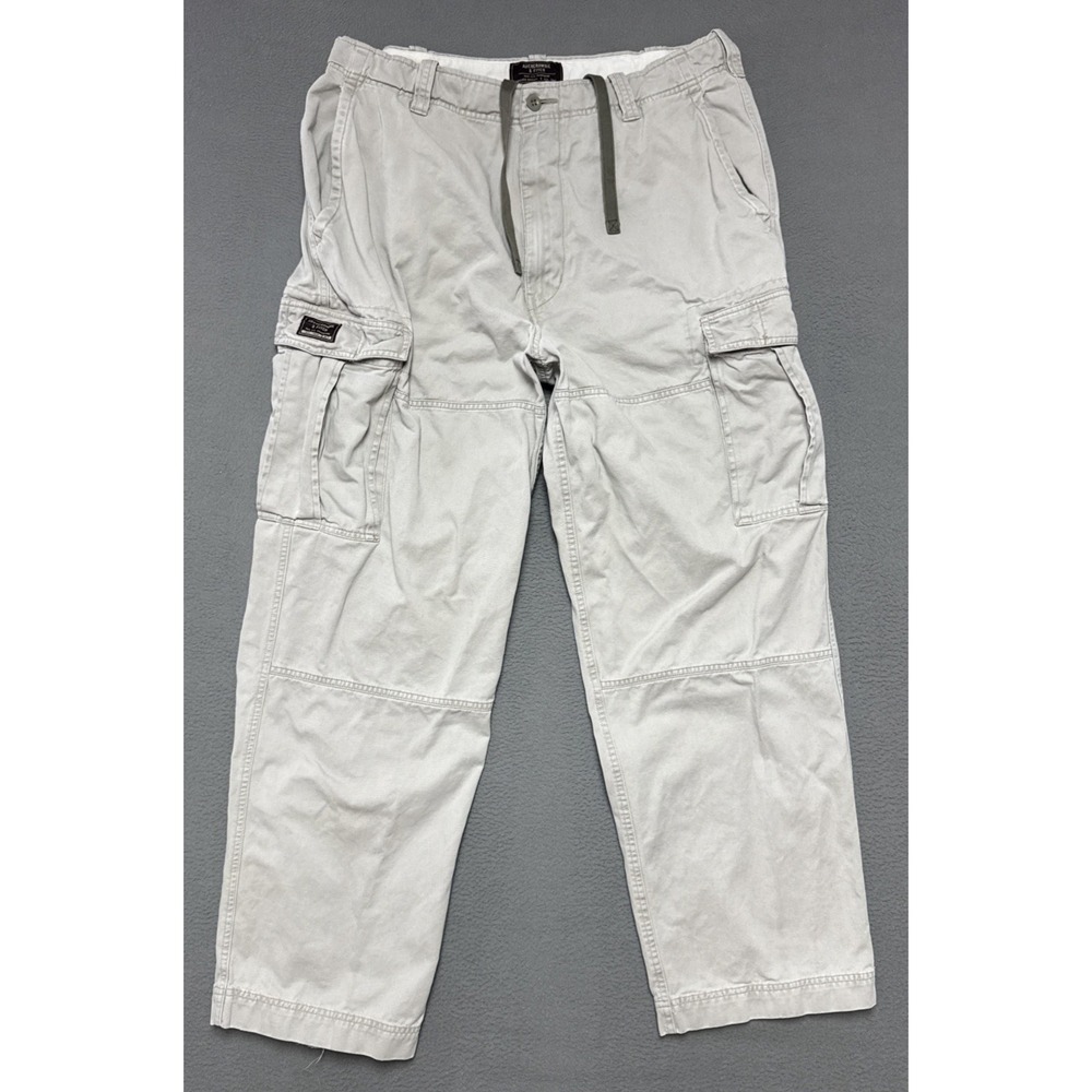 VTG Abercrombie & Fitch Cargo Khaki Pants Mens 36R 36x30 Paratrooper Baggy Y2K
